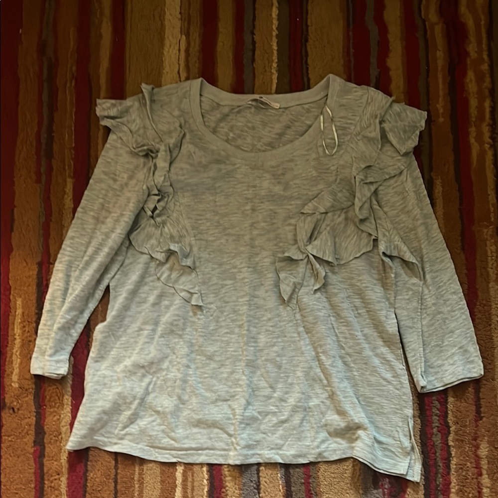 Seven7 Gray Ruffled Tie Front Blouse